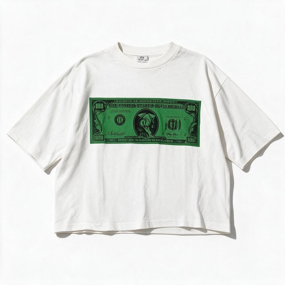 Deadstock Vintage 90s Hamwear T Shirt Single Stitch Dollar Bill Cotton Pig